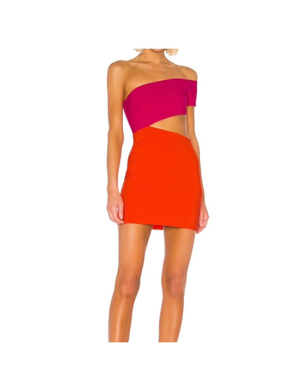 Lovers + Friends - RowaColorblock One-Shoulder Cutout Mini Dress - Pink & Orange